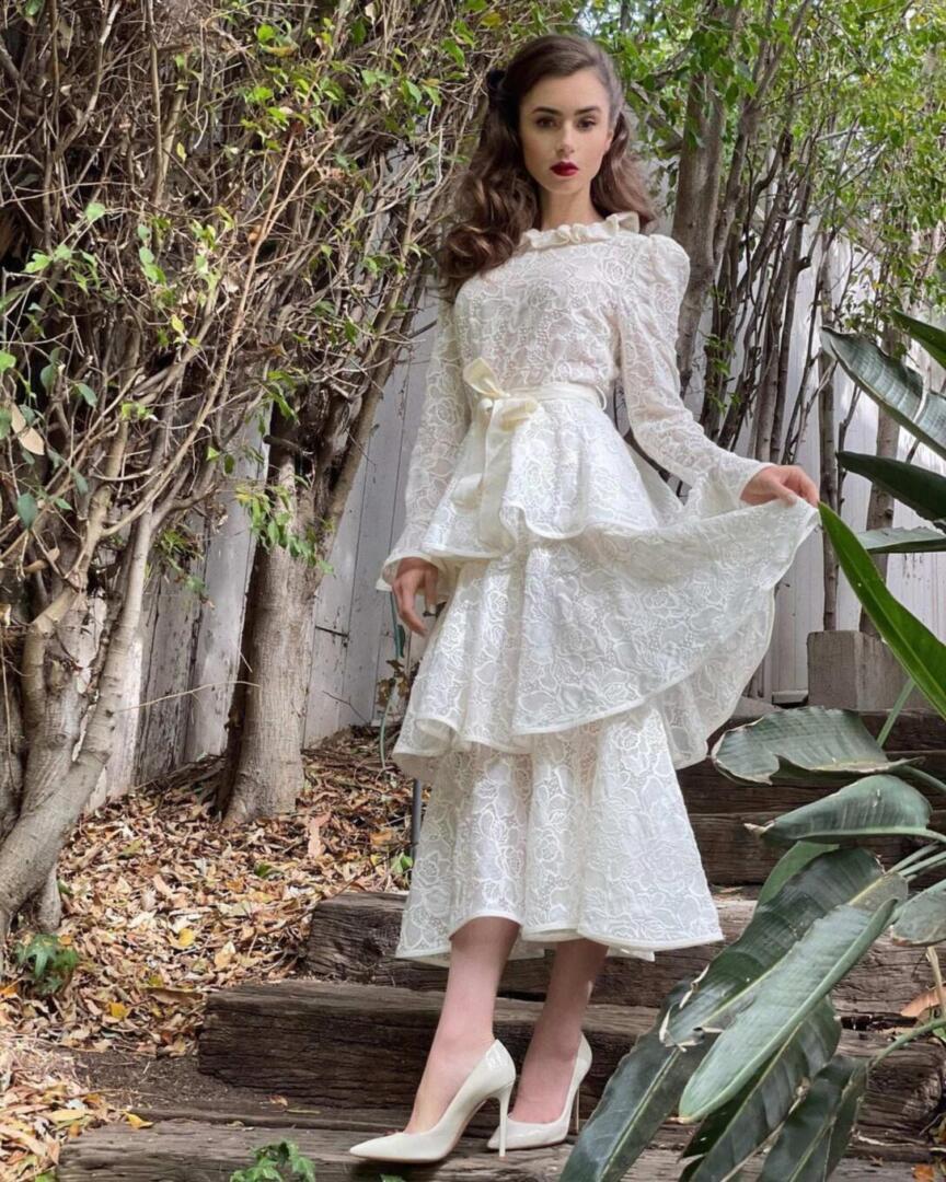 Lily Collins - Instagram post | white gold style