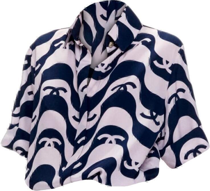chanel blouse navy blue pink silk