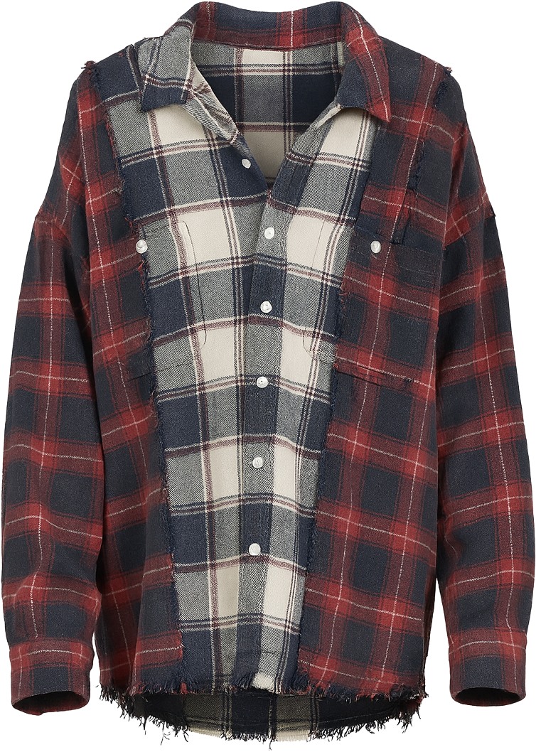 r13_dropneckcomboworkshirt_ecru_maroon_plaid