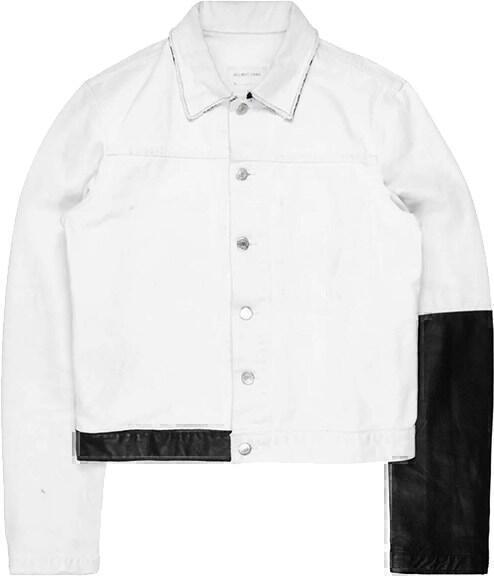 helmutlang leathersleevedenimjacket whiteblack