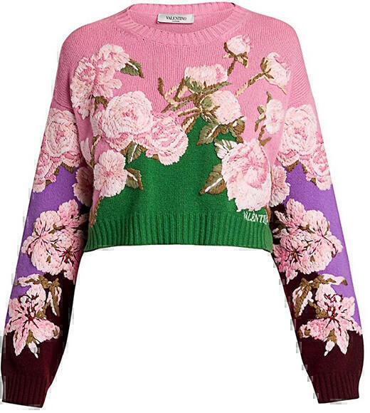 valentino flowercollagecroppedsweater multicolor