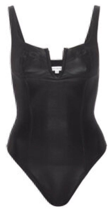 U Corset Bodysuit (Black Faux Leather) | style