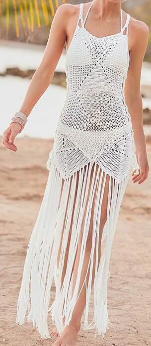Crochet Cover-Up Dress (White) | style