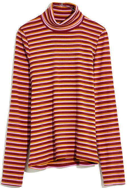 madewell turtleneckribsweater chiltonstripe red orange