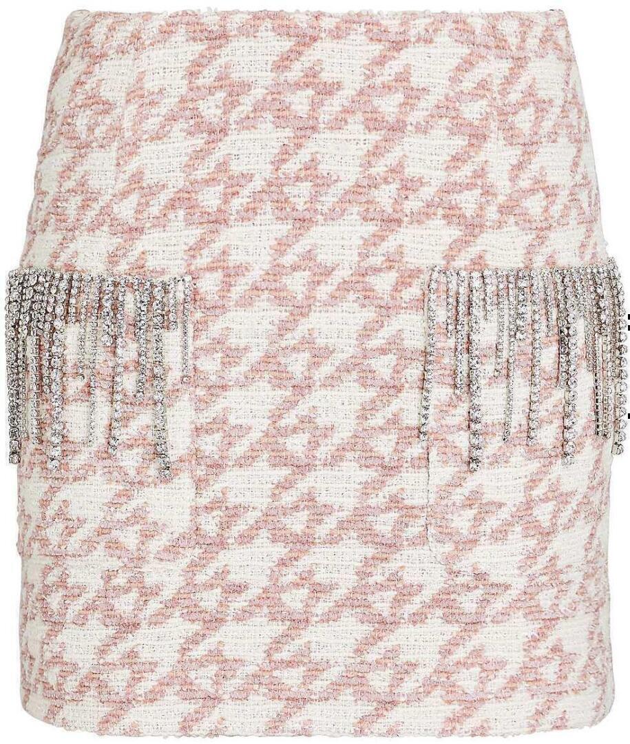 Houndstooth Crystal Fringe Mini Skirt (Light Pink) | style