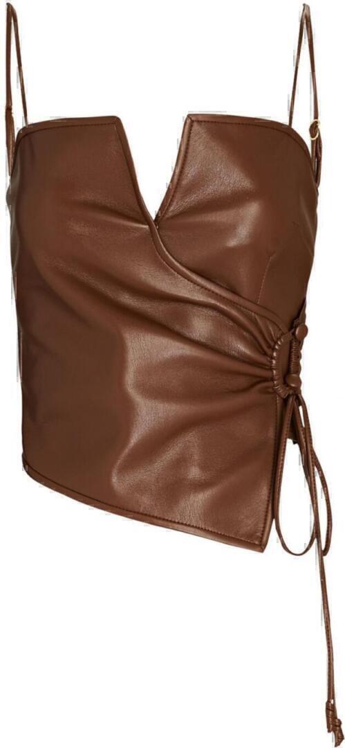 Cosmio Vegan Leather Wrap Top (Brown) | style