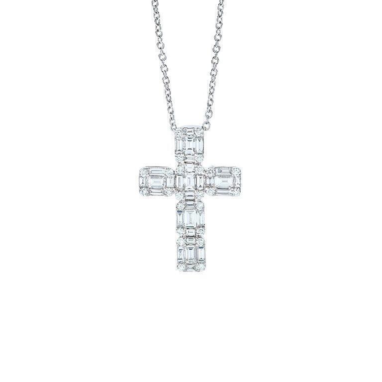 Diamond Illusion Cross Necklace (White Gold) | style