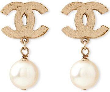 chanel vintageccpearldropearrings gold