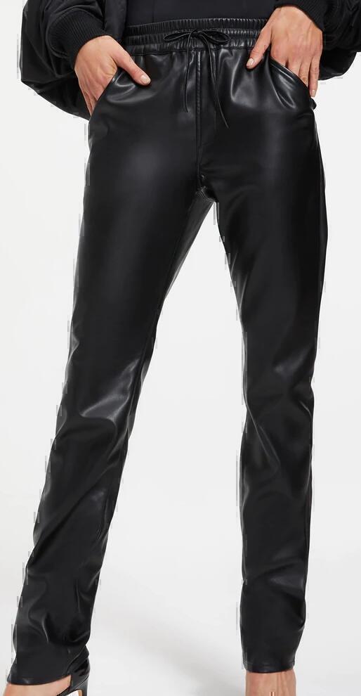 Drawstring Pants (Black Faux Leather) | style
