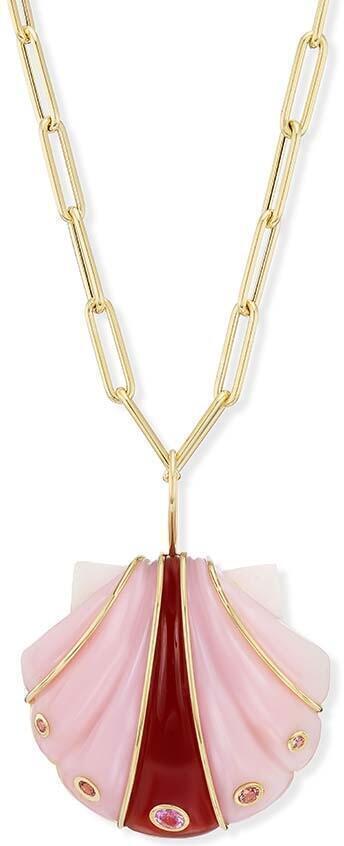 Large Shell Pendant Necklace (Pink Opal/ Carnelian) | style