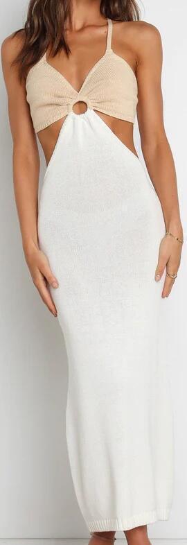 Adele Midi Dress (Beige/ White) | style
