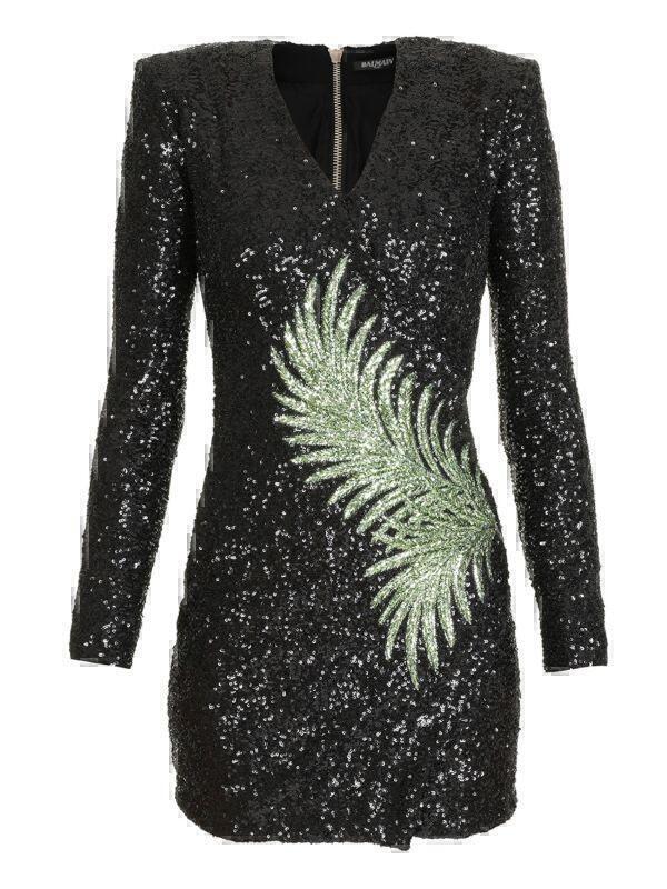 Mini Dress (Black Sequin Palm Leaf) | style