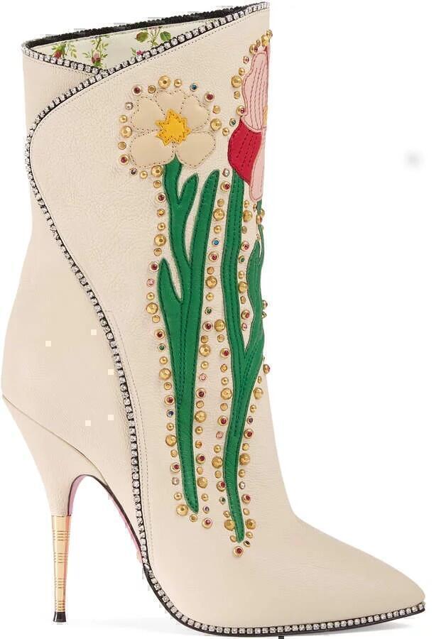 Boots (Cream Leather Flower Embroidered) | style