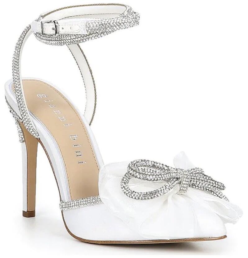 Niomi Heel Sandals (White Satin Rhinestone Embellished) | style