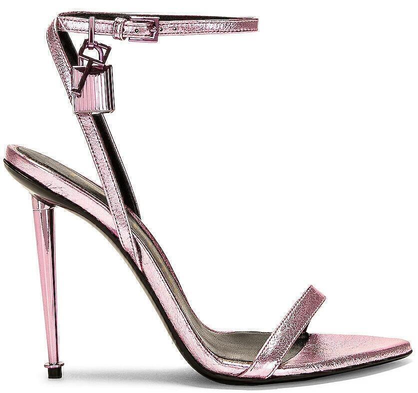 Padlock Lock Heel Sandals (Light Pink Metallic, 105mm) | style