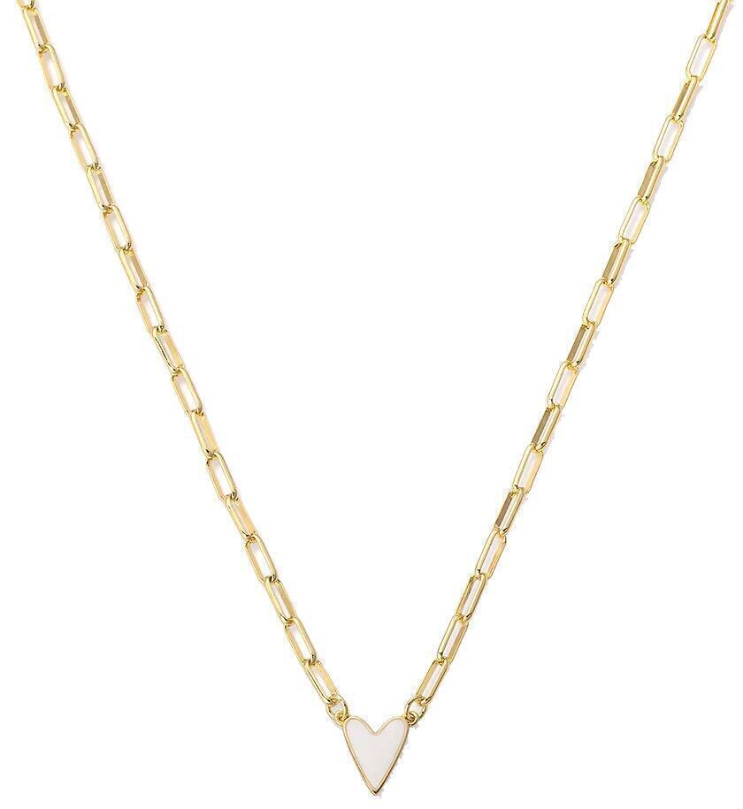 Enamel Heart Necklace (Gold White, Small) | style