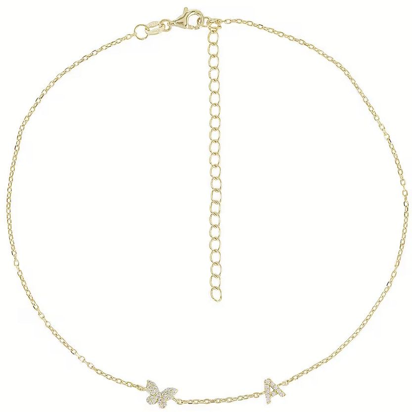 Butterfly Initial Choker (Gold Pave) | style