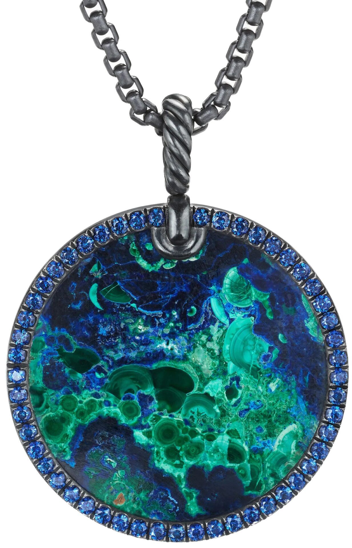 Disc Pendant Necklace (Azurite Blackened Silver) | style