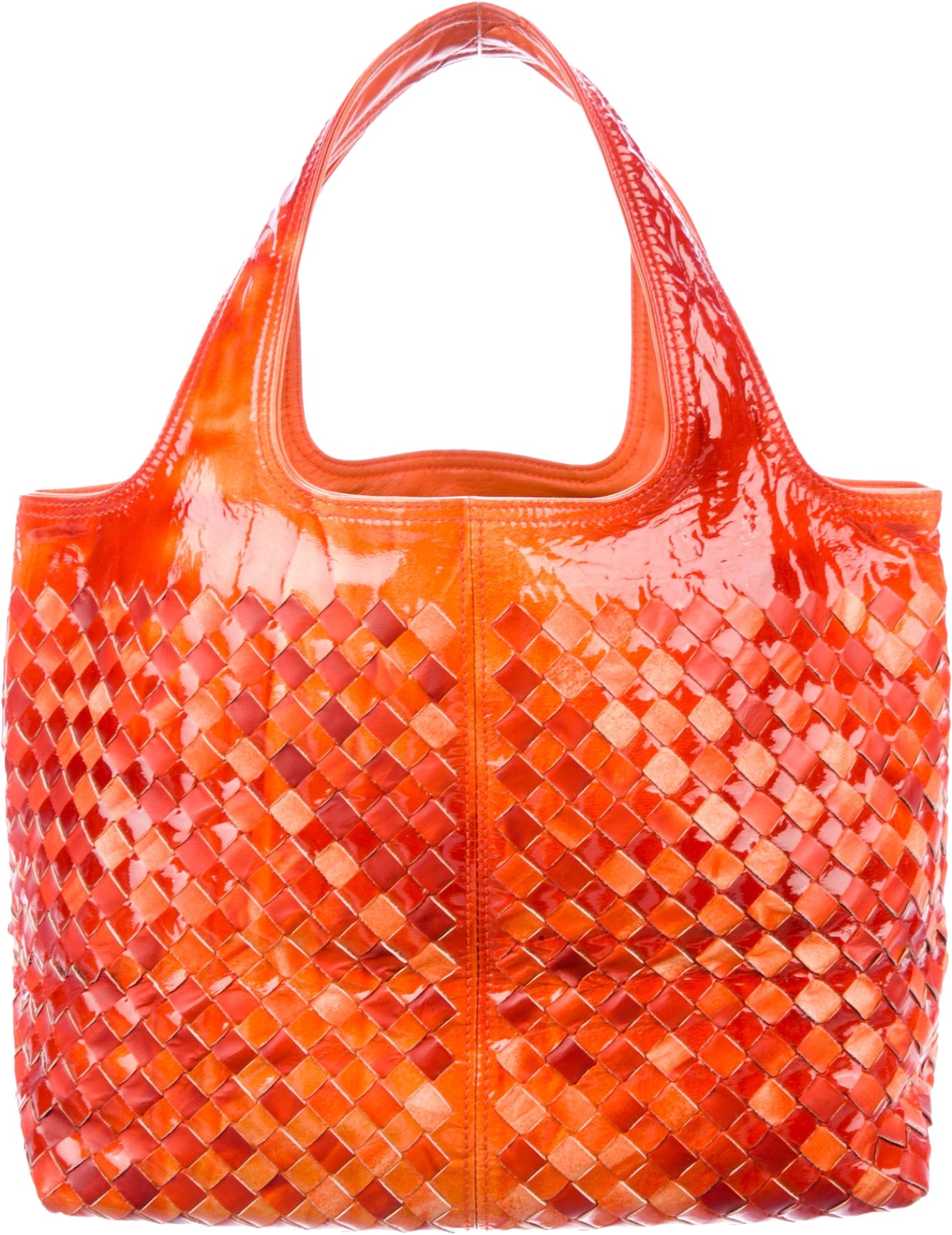 Bottega Veneta Orange Ombre Patent Intrecciato Bag