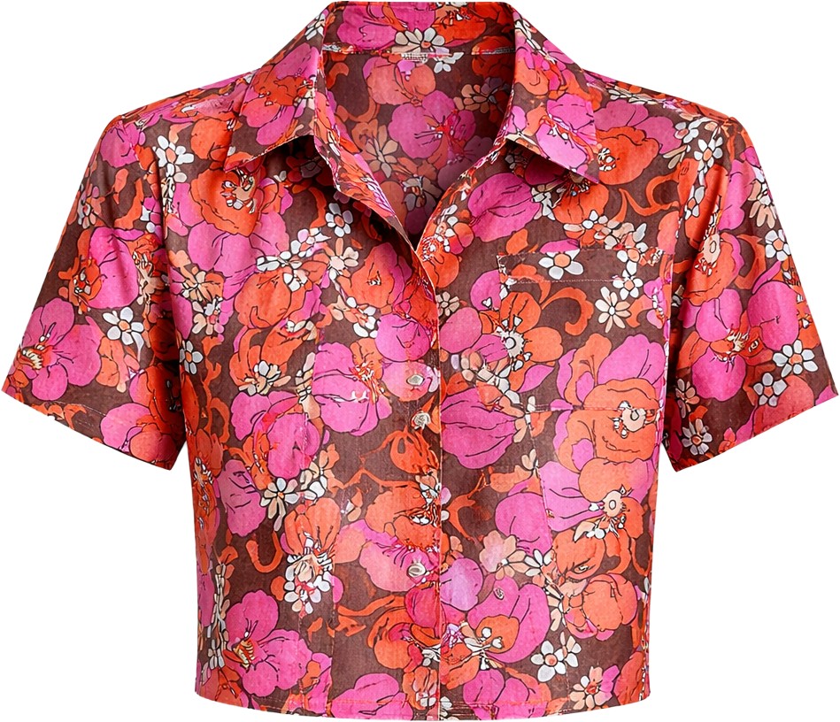 Frankies Bikinis Pink Tropical Print Koa Shirt