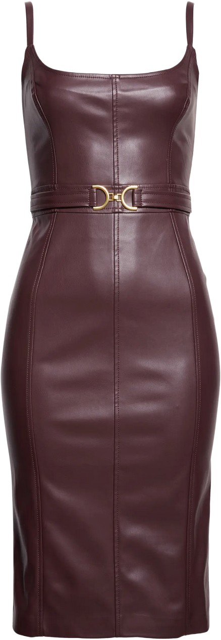 Lagence Dark Brown Leather Belted Dress