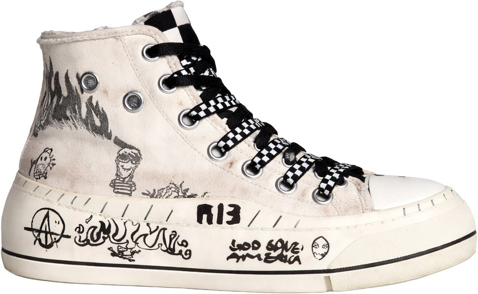 R13 Kurt Graffiti Ecru Checker Sneakers