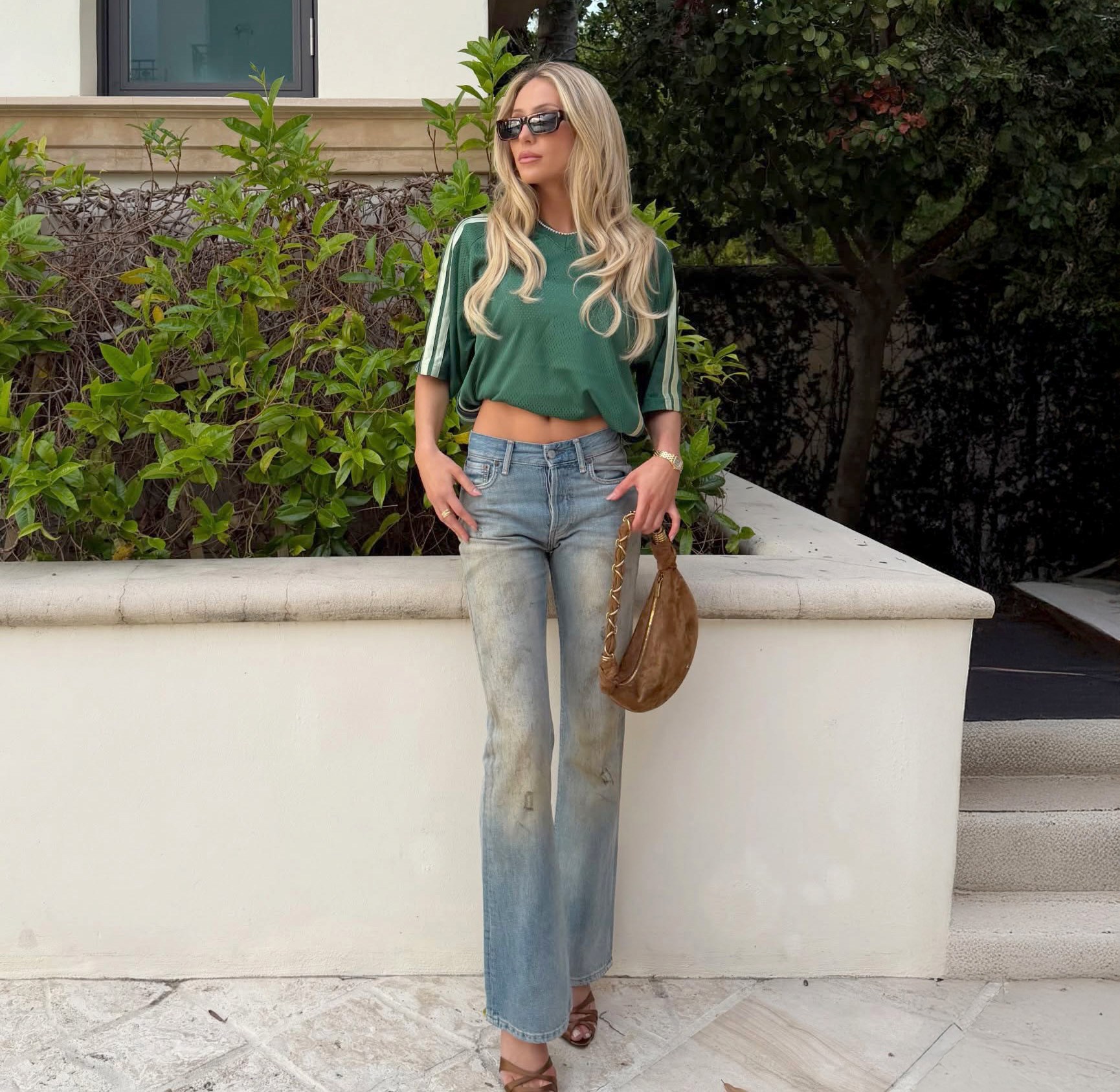 Alix Earle Green Mesh Jersey + Dirty Jeans