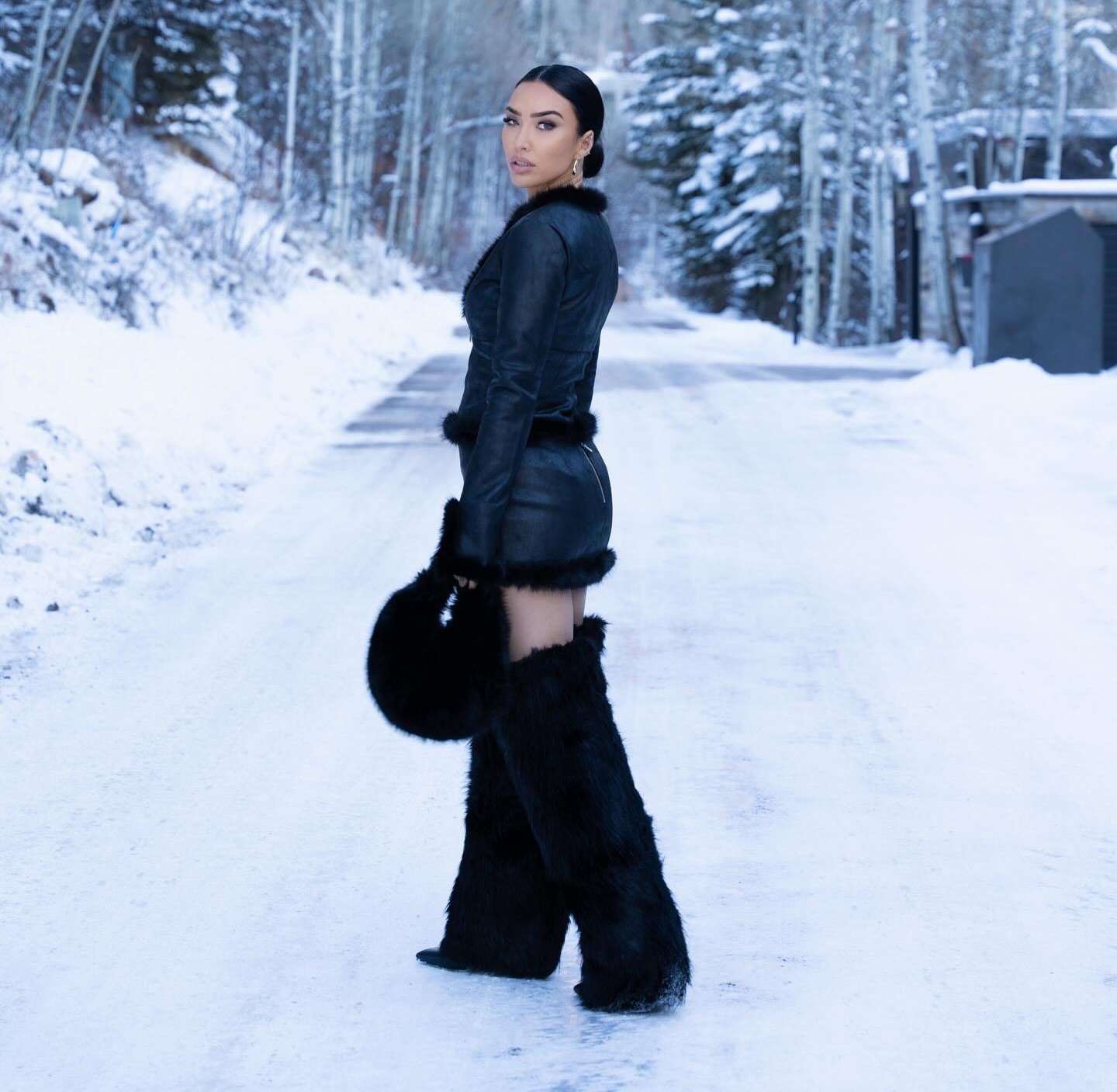 Bre Tiesi Black Faux Fur Boots