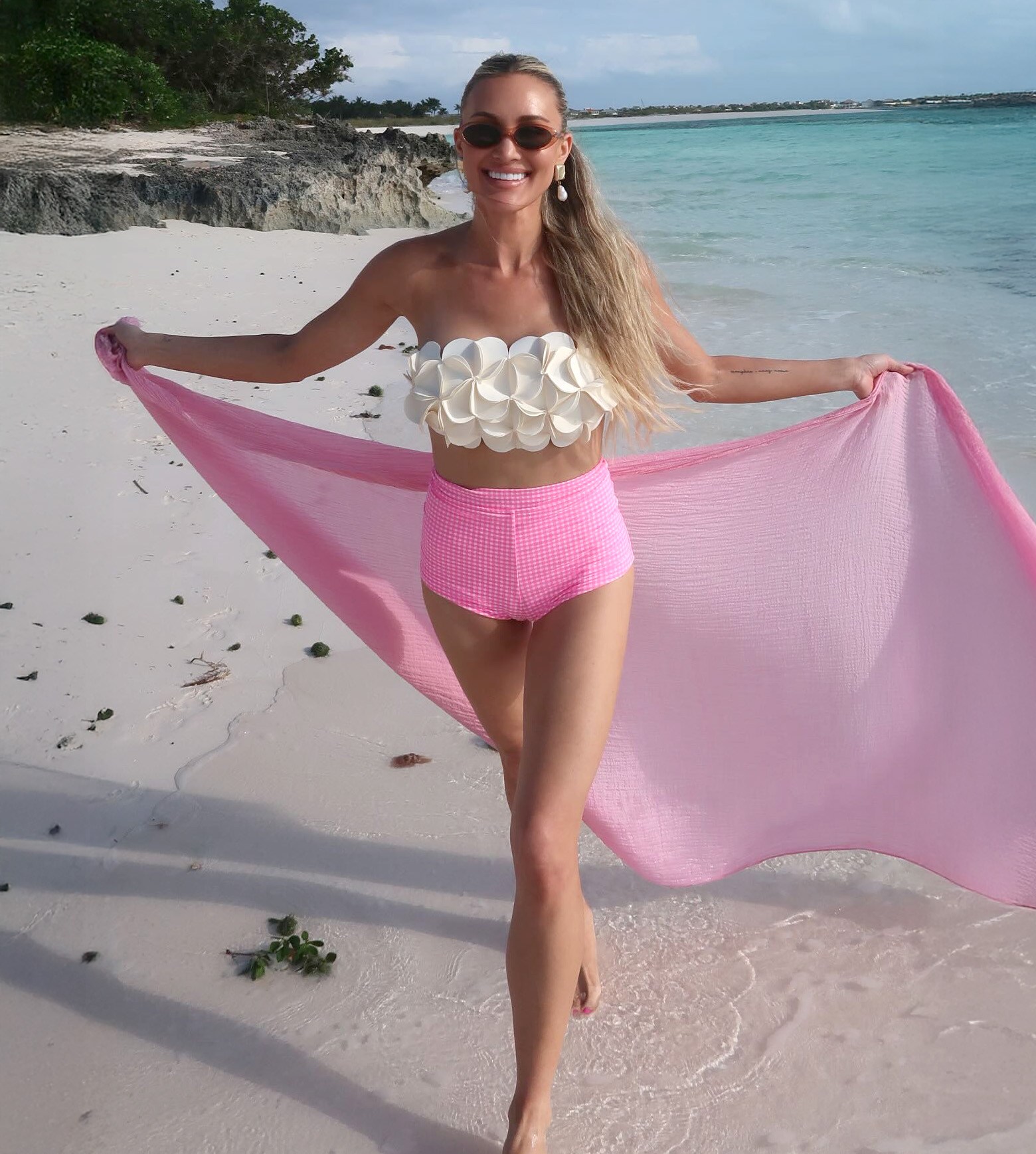 Brittany Aldean Ivory Floral Bikini Baneau Pink Retro Shorts