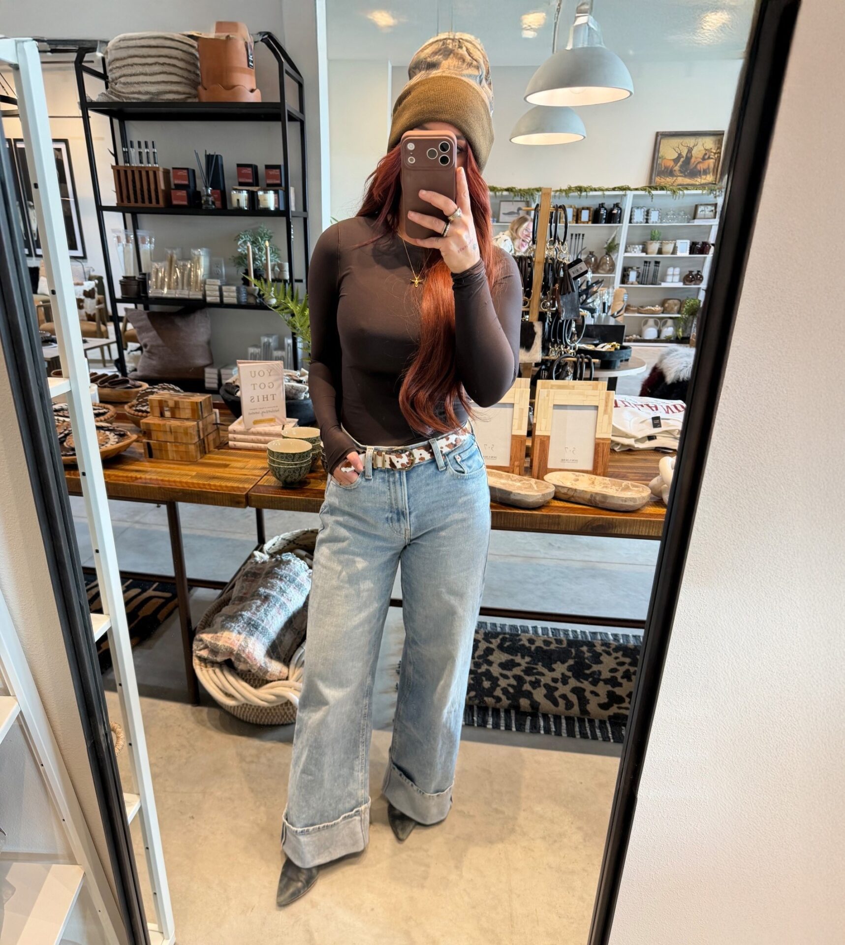 Chelsea Deboer Light Wash Folded Jeans Cow Print Belt