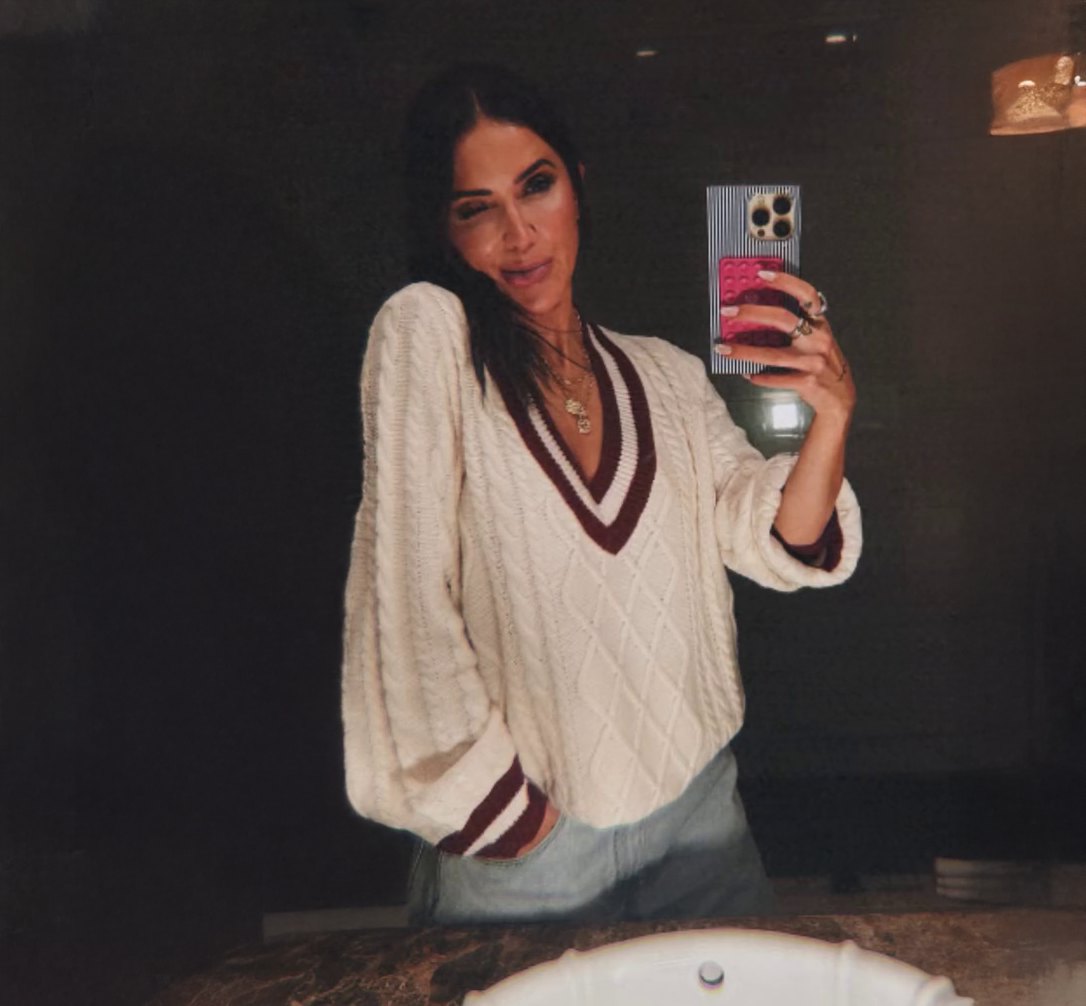 Kaitlyn Bristowe White Burgundy Sweater Dress