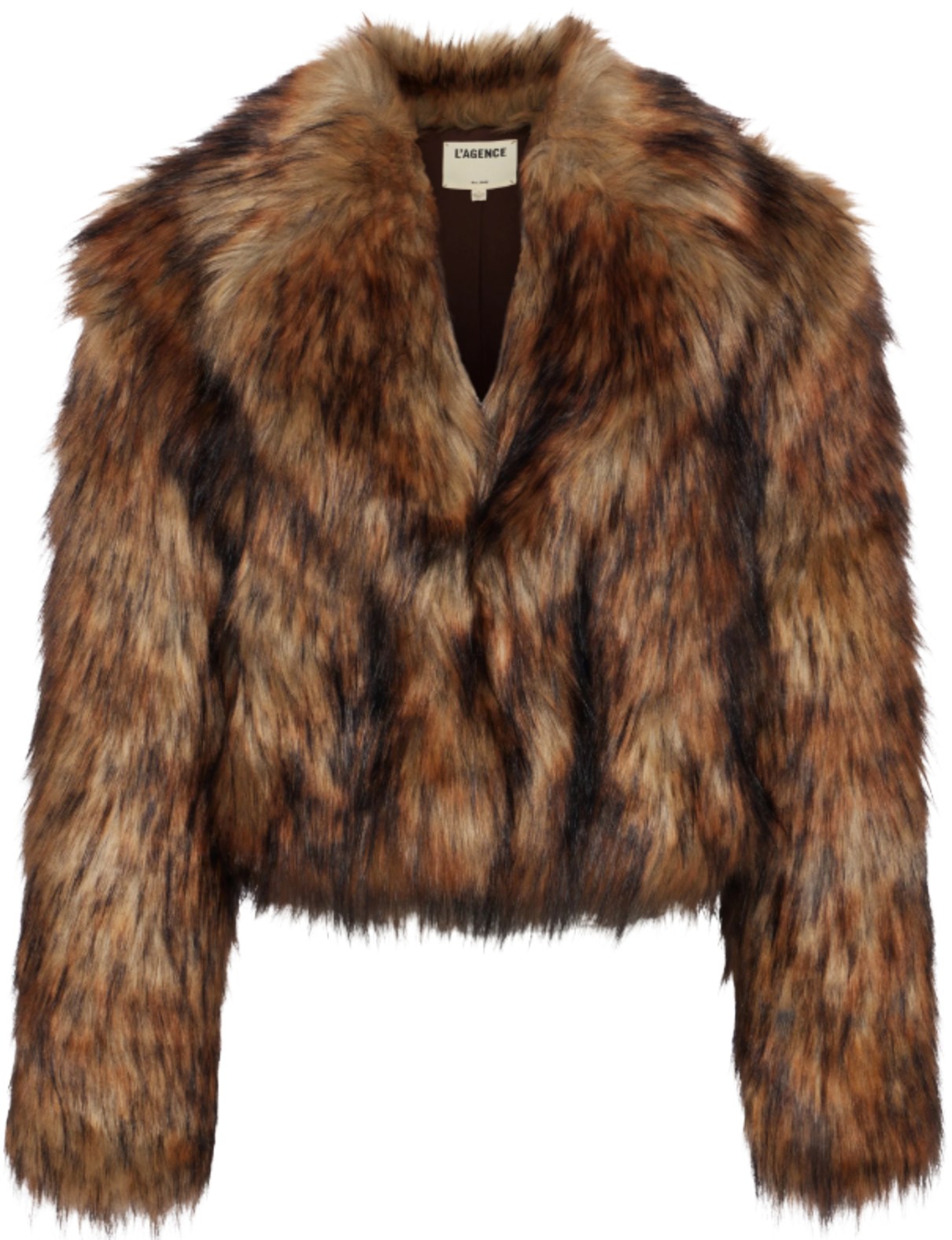 LAgence Aura Tan Black Faux Fur Coat