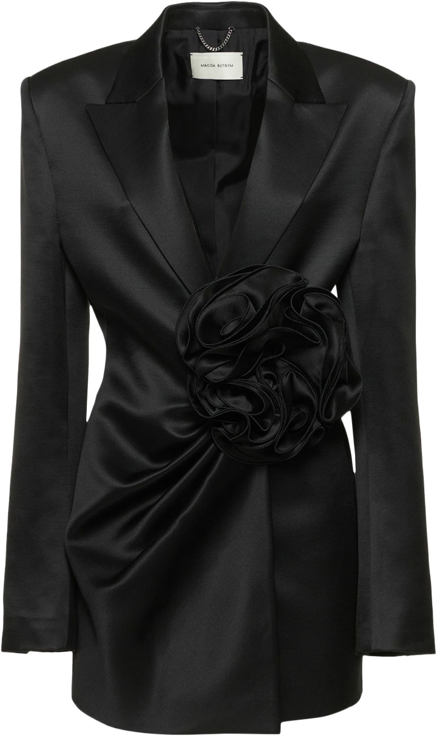 Magda Butrym Black Satin Flower Blazer