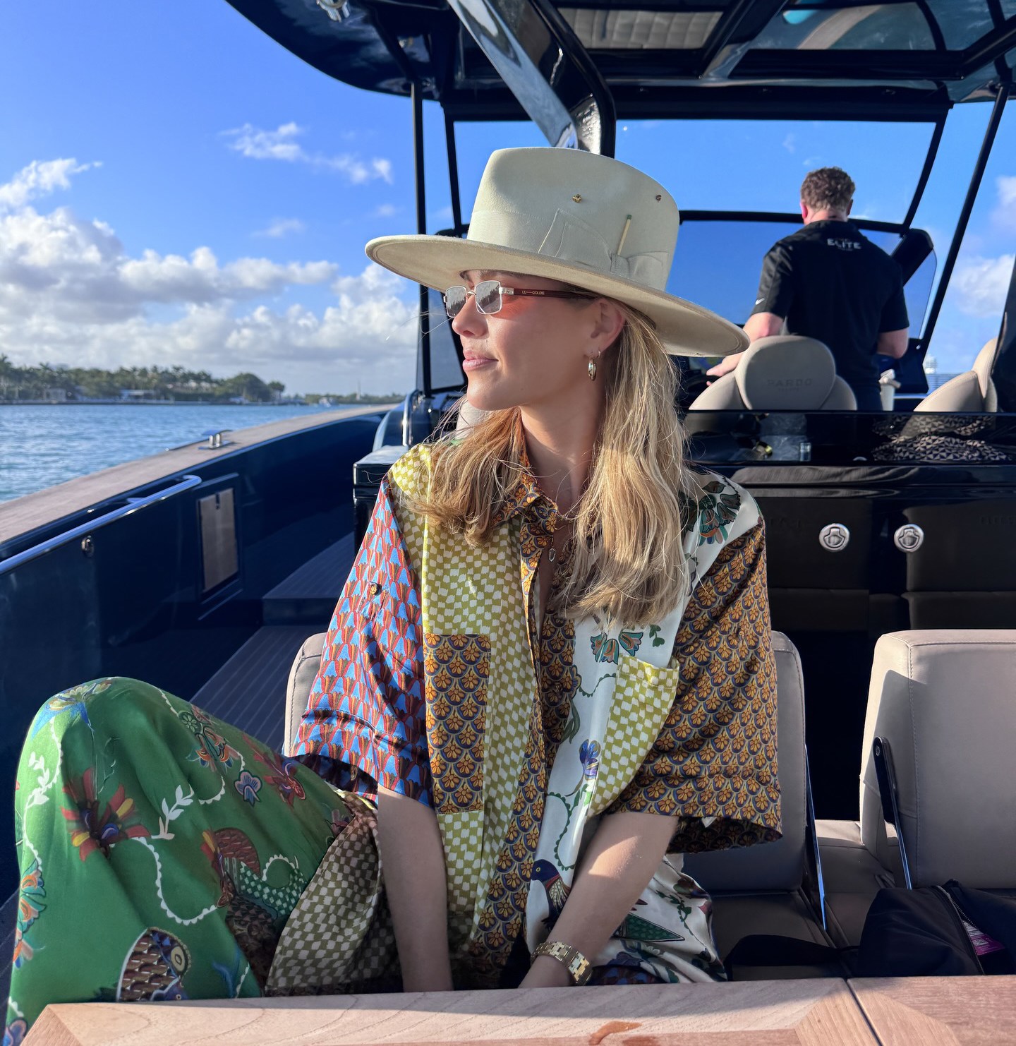 Claire Holt Multi Print Silk Print + Gold Sunglasses