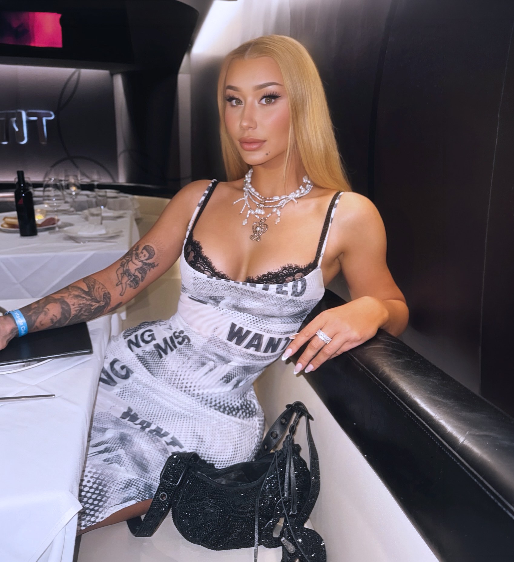 Iggy Azalea White Black Magazine Print Dress