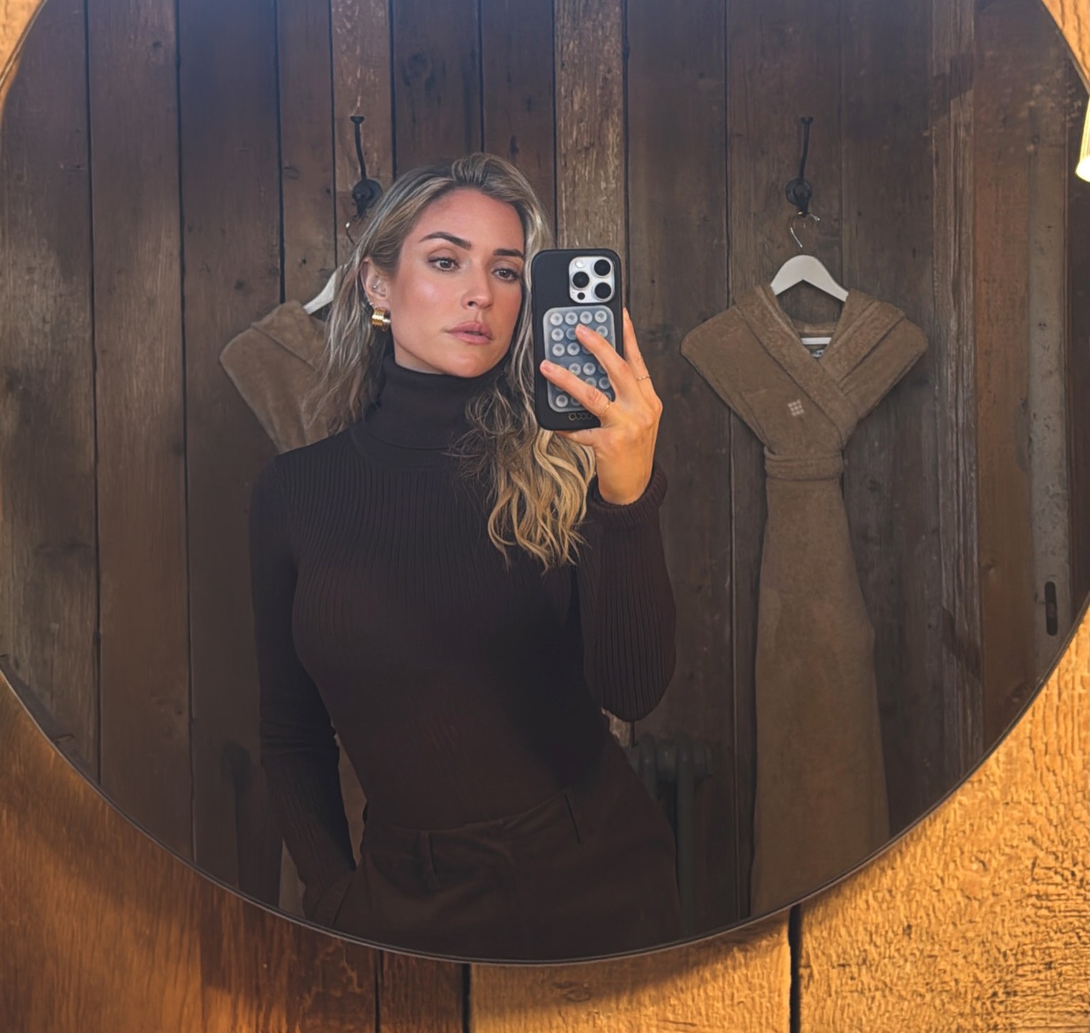 Kristin Cavallari Dark Brown Ribbed Turtleneck Sweater