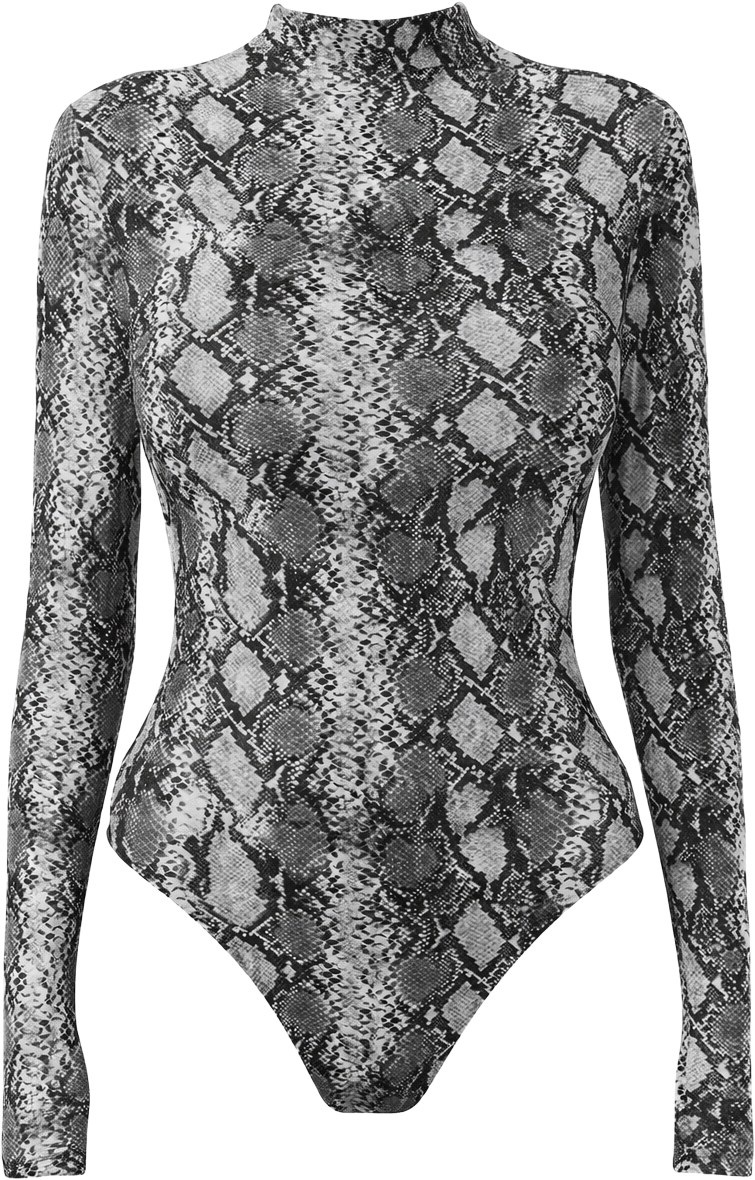 Naked Wardrobe Grey Snakeskin Bodysuit