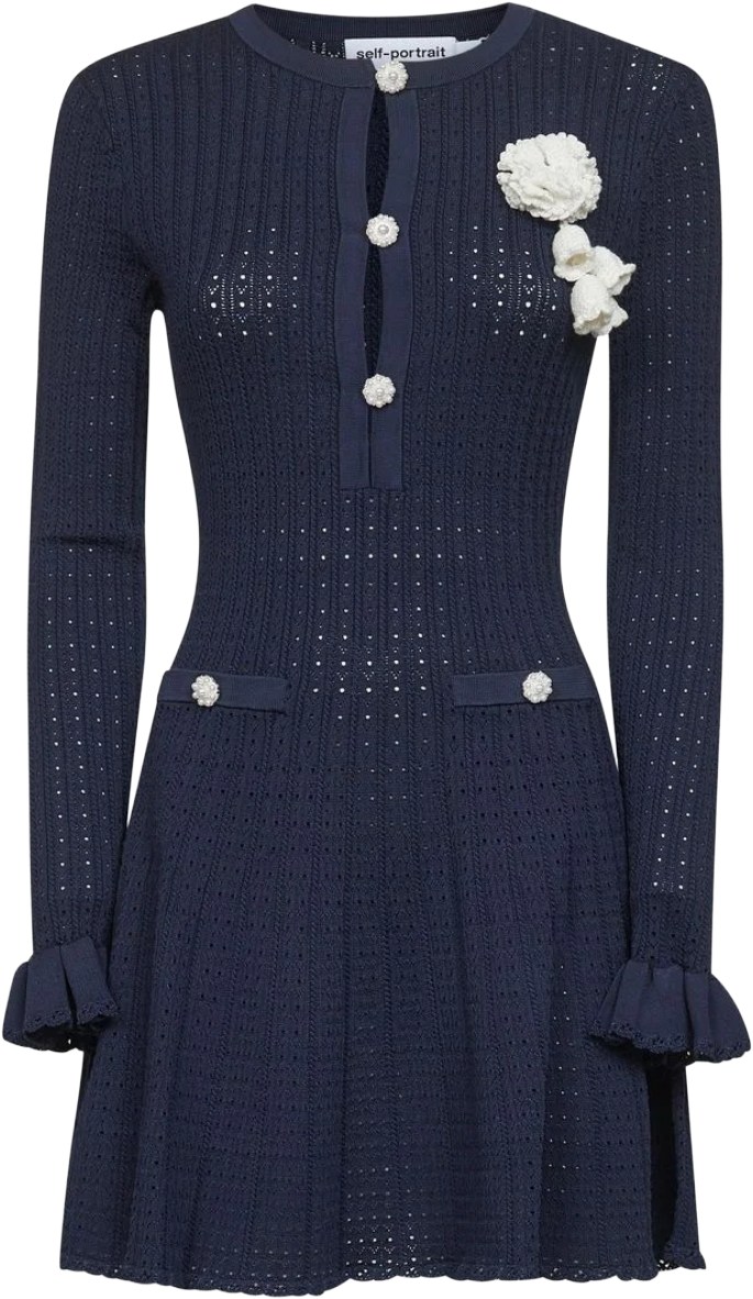 Self Portrait Navy Crochet Flower Dress