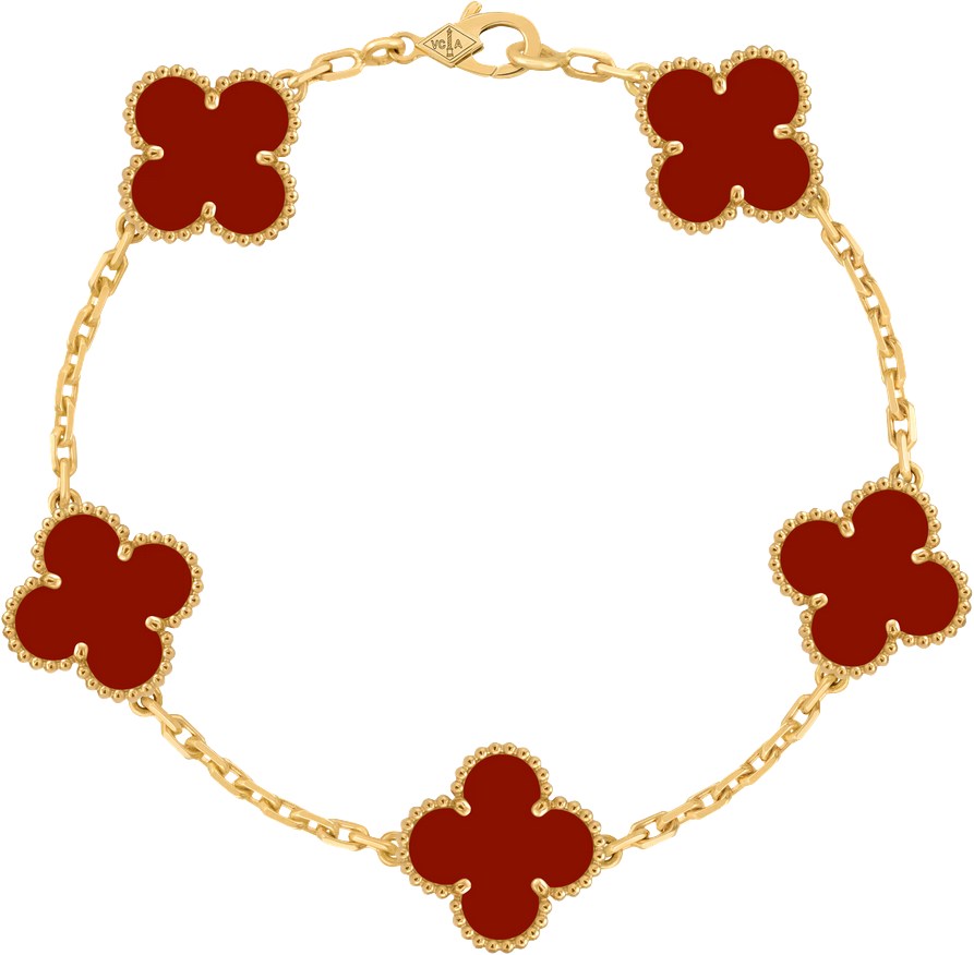 Van Cleef Arpels Vintage Alhambra Yellow Gold Carnelian Bracelet