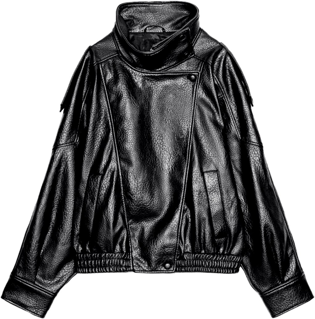 Zara Black Leather Bomber Jacket