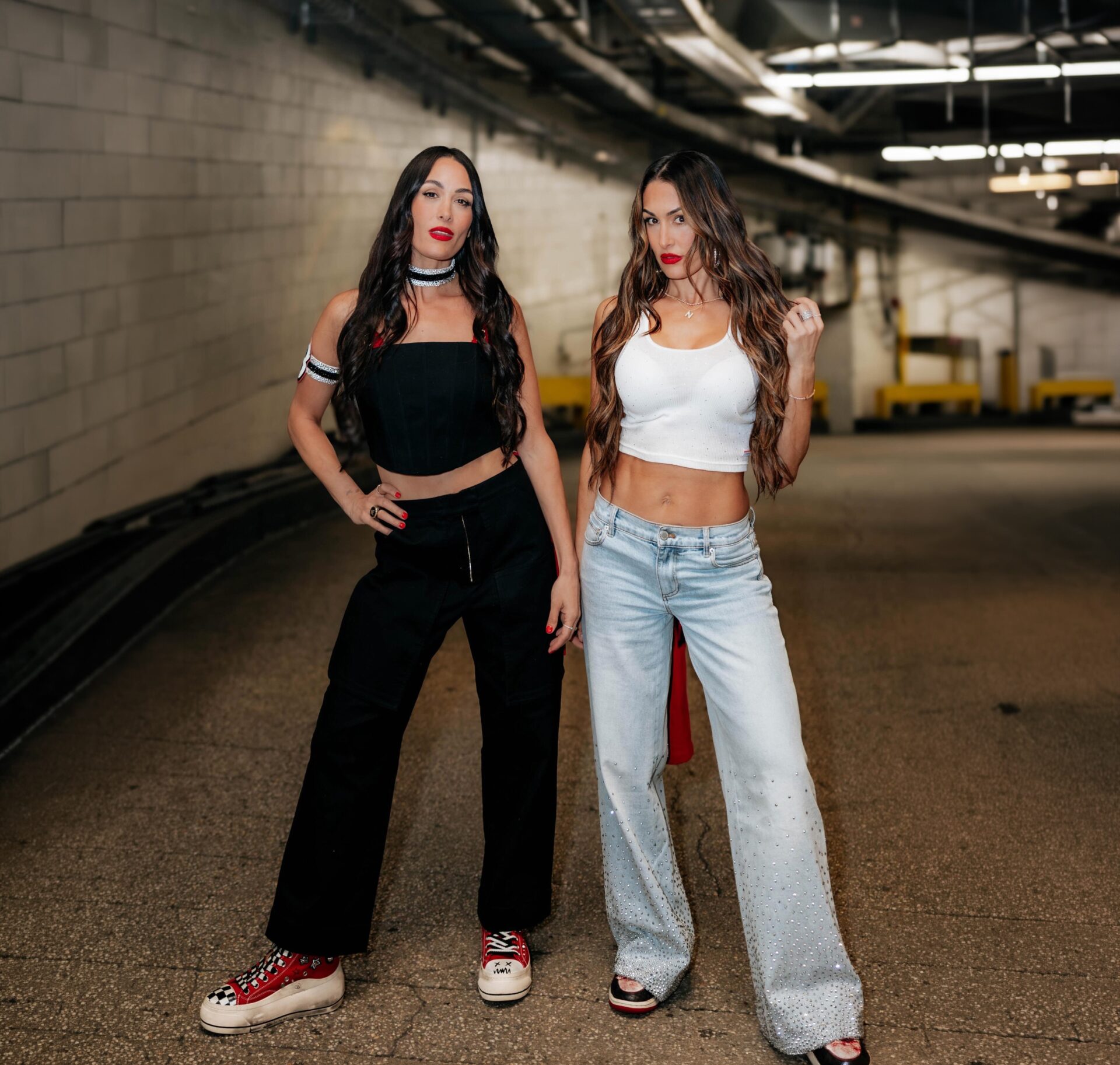 Brie Garcia Black Cargo Pants + Nikki Garcia Light Wash Embellished Jeans