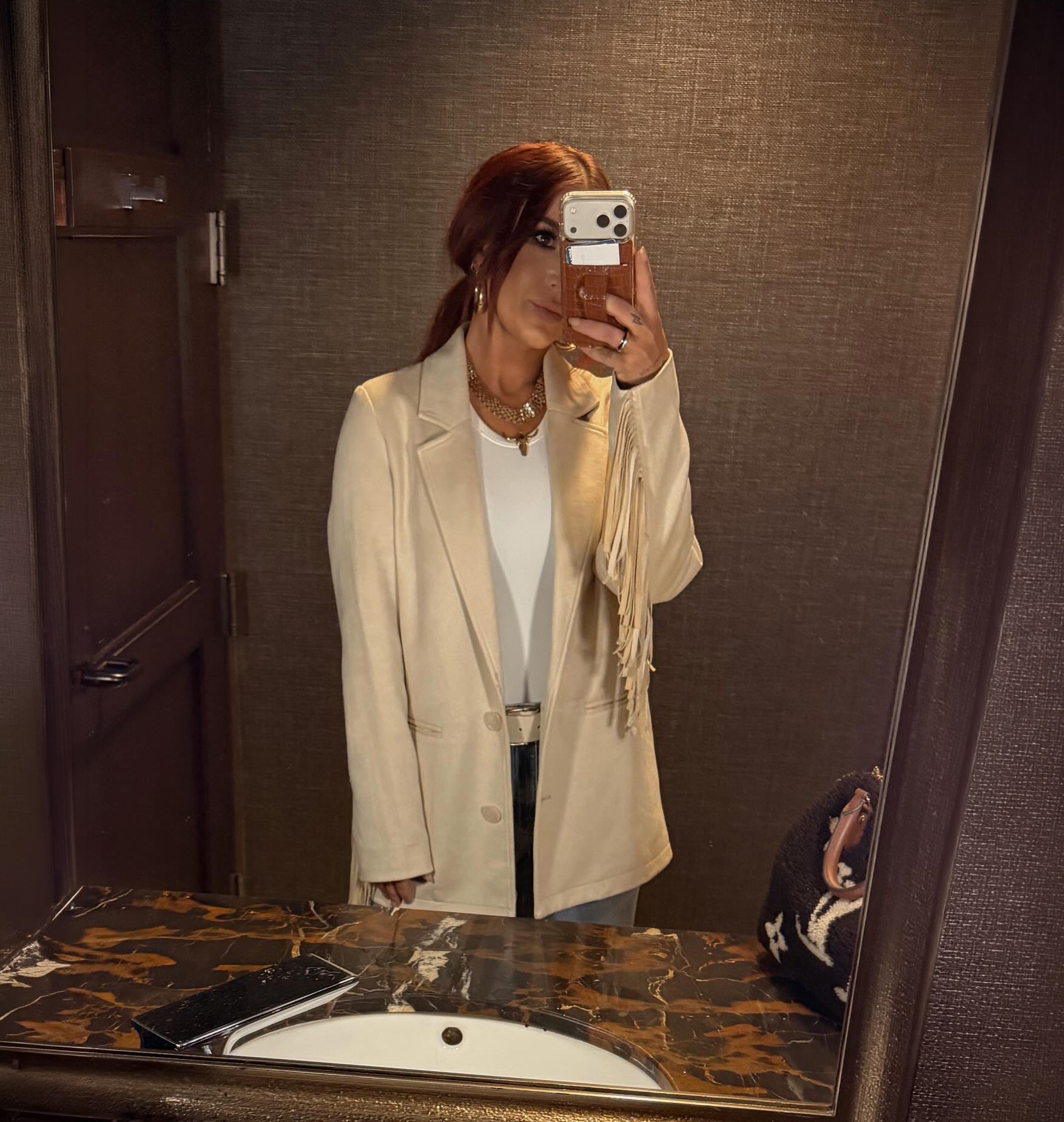 Chelsea DeBoer Cream Suede Fringe Jacket