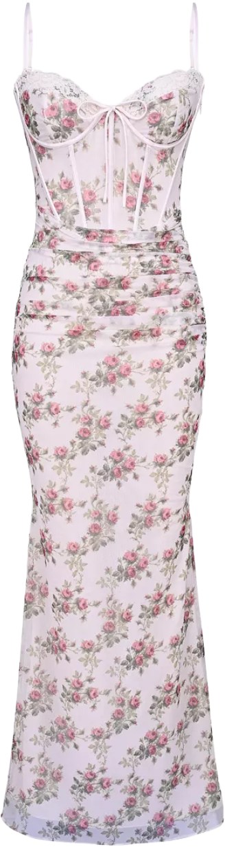 House of CB Calista Cream Rose Print Dress