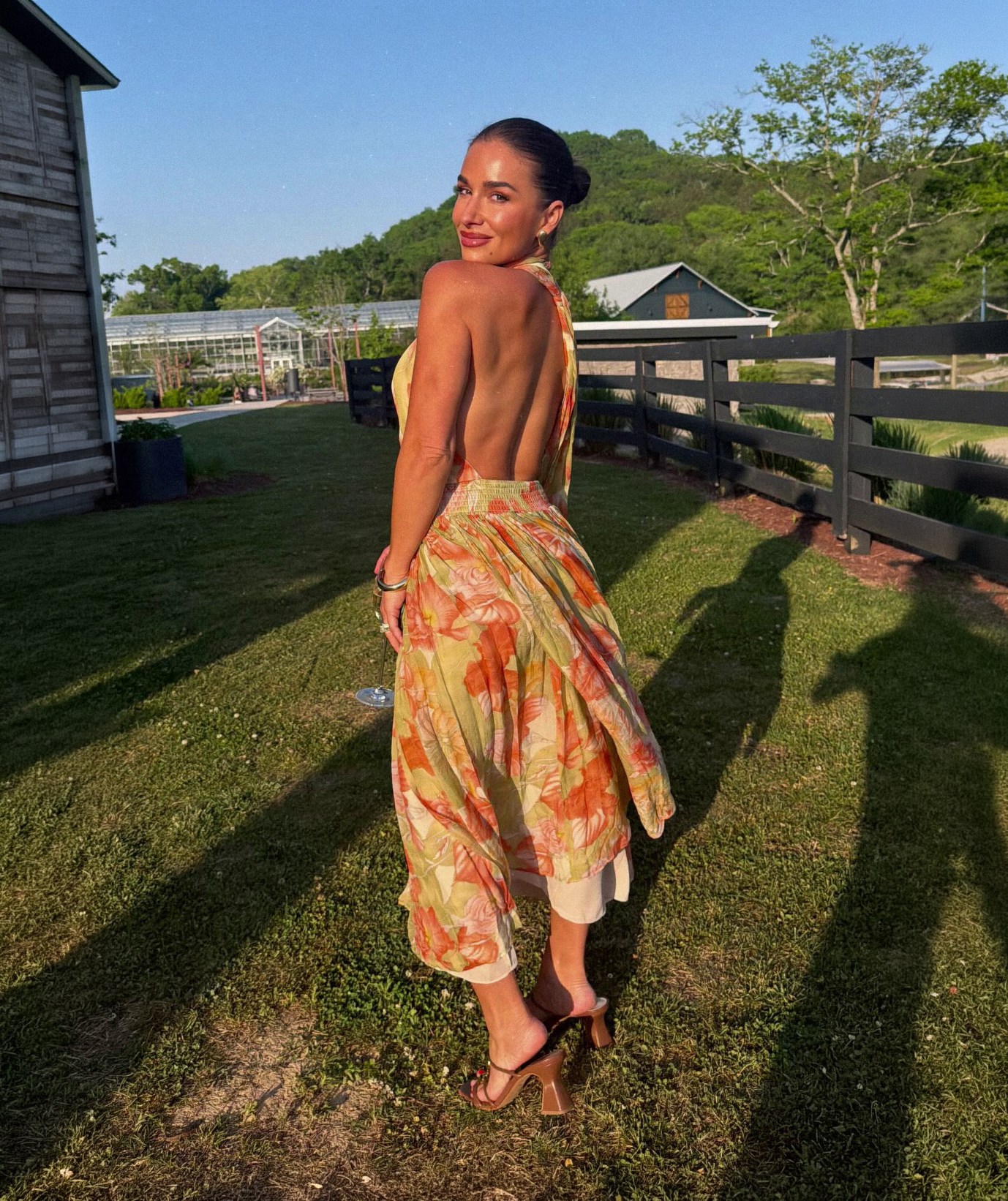 Jessie James Decker Orange Yellow Floral Dress