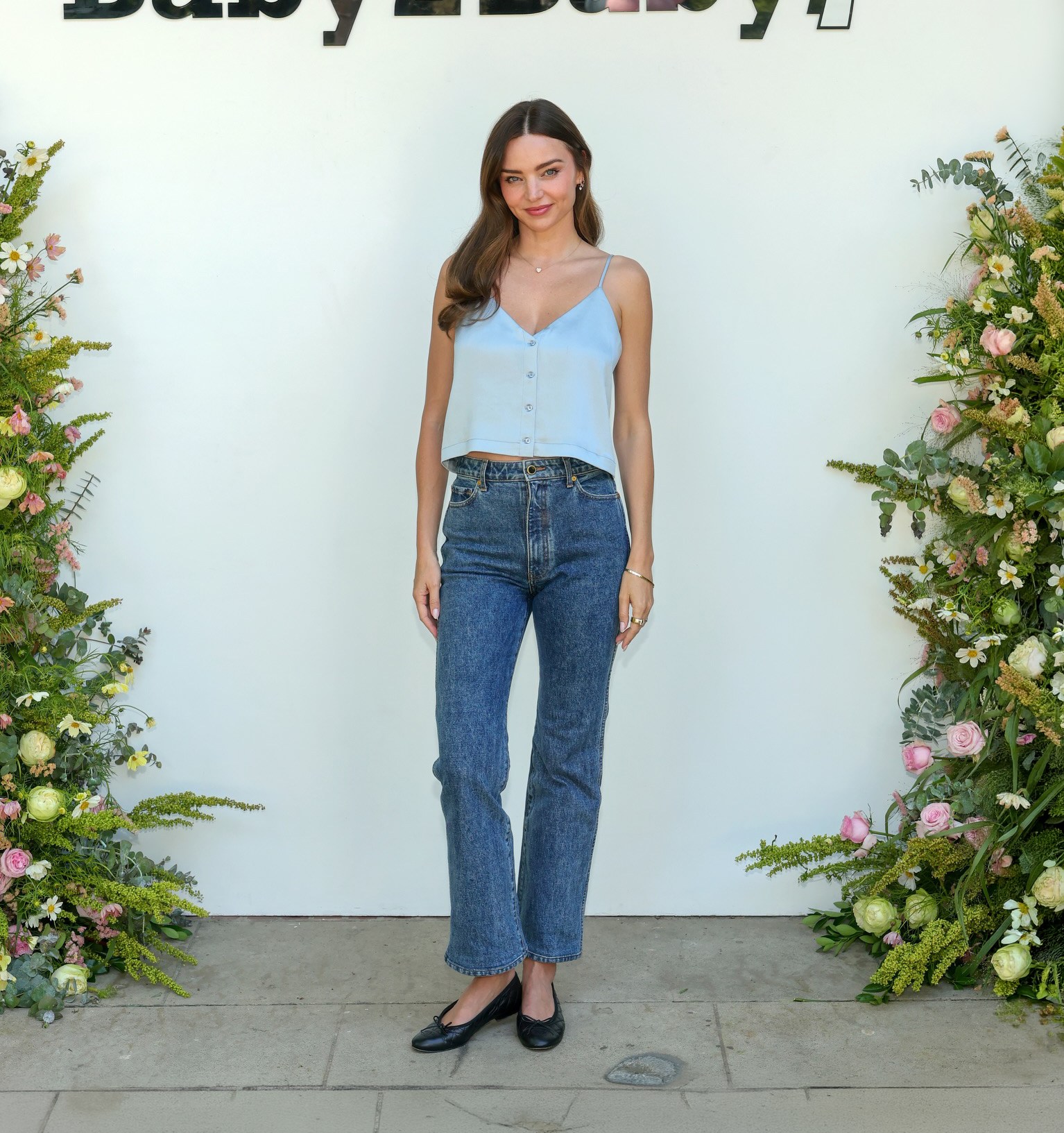Miranda Kerr Light Blue Satin Top Baby2Baby Mothers Day Celebration
