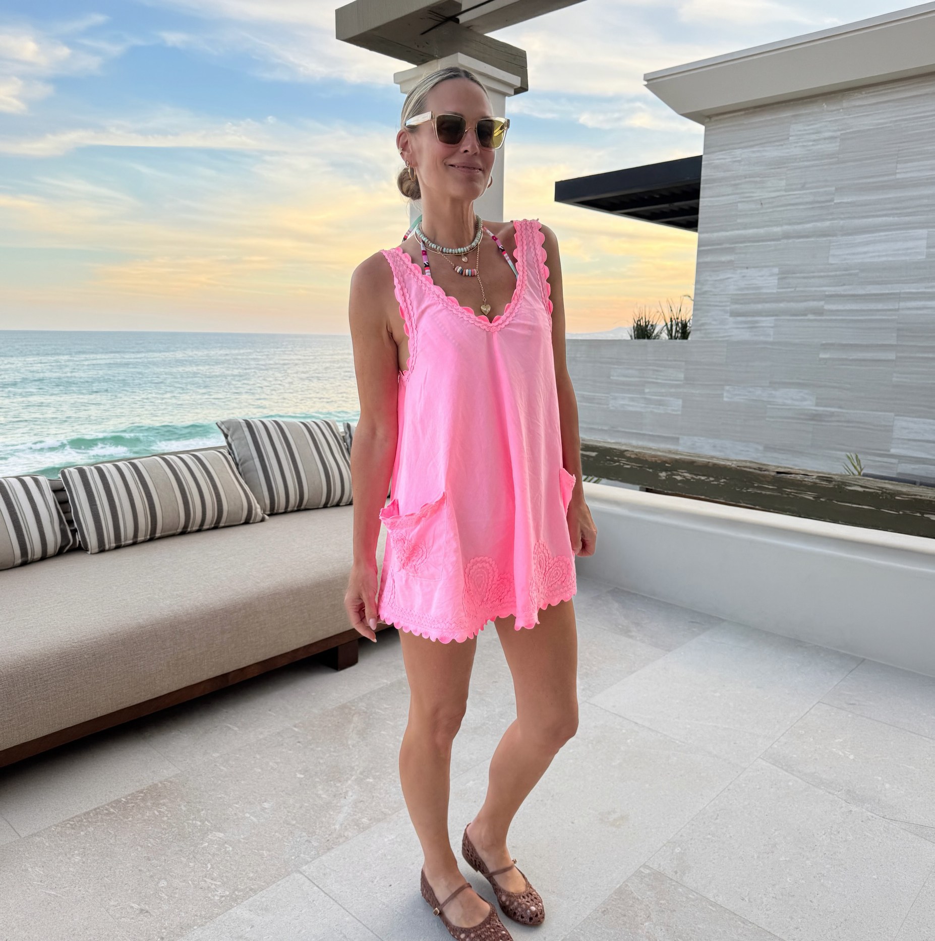 Molly Sims Pink Embroidered Dress