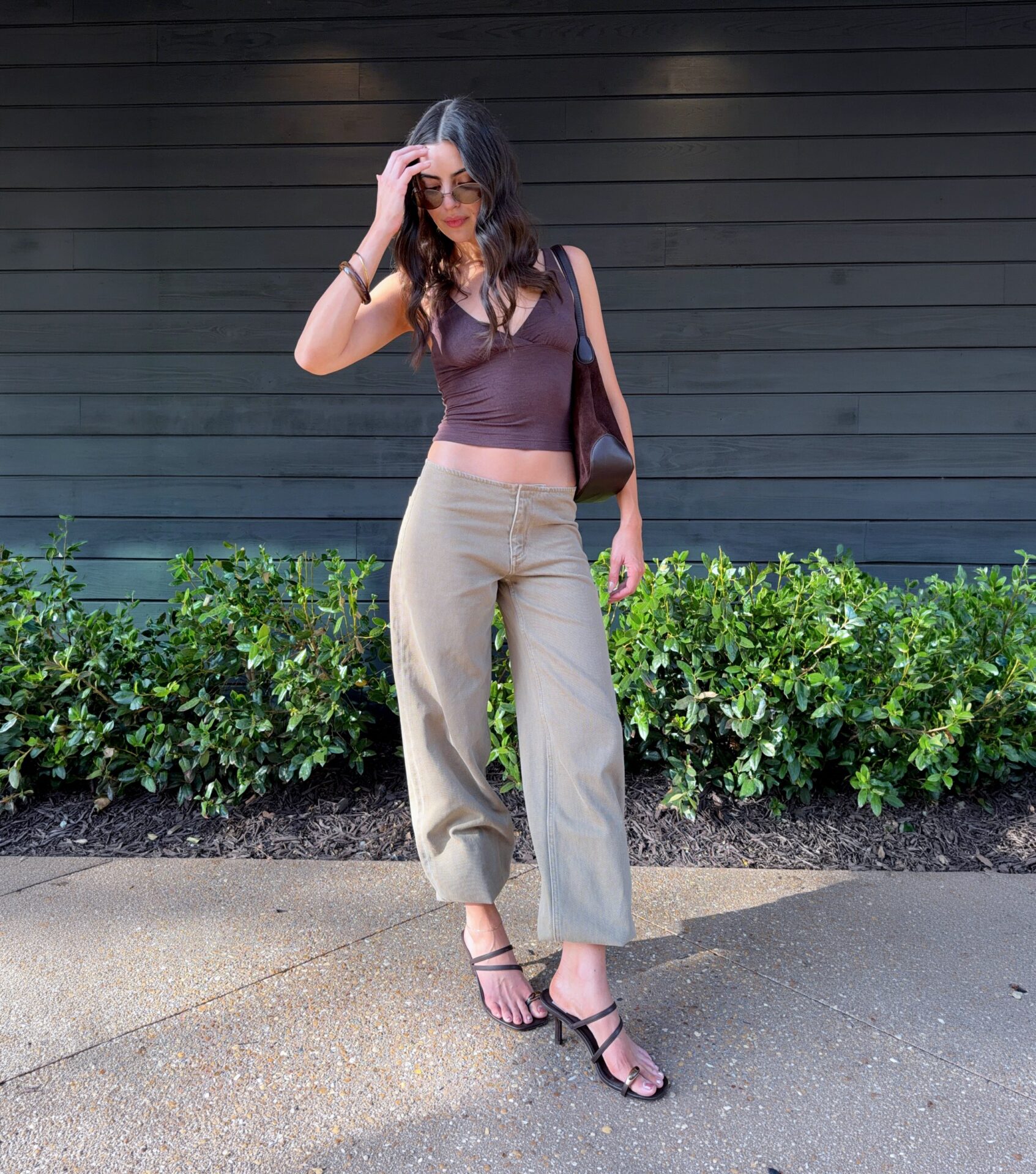 Rachael Kirkconnell Dark Brown Top Dark Brown Mules Instagram