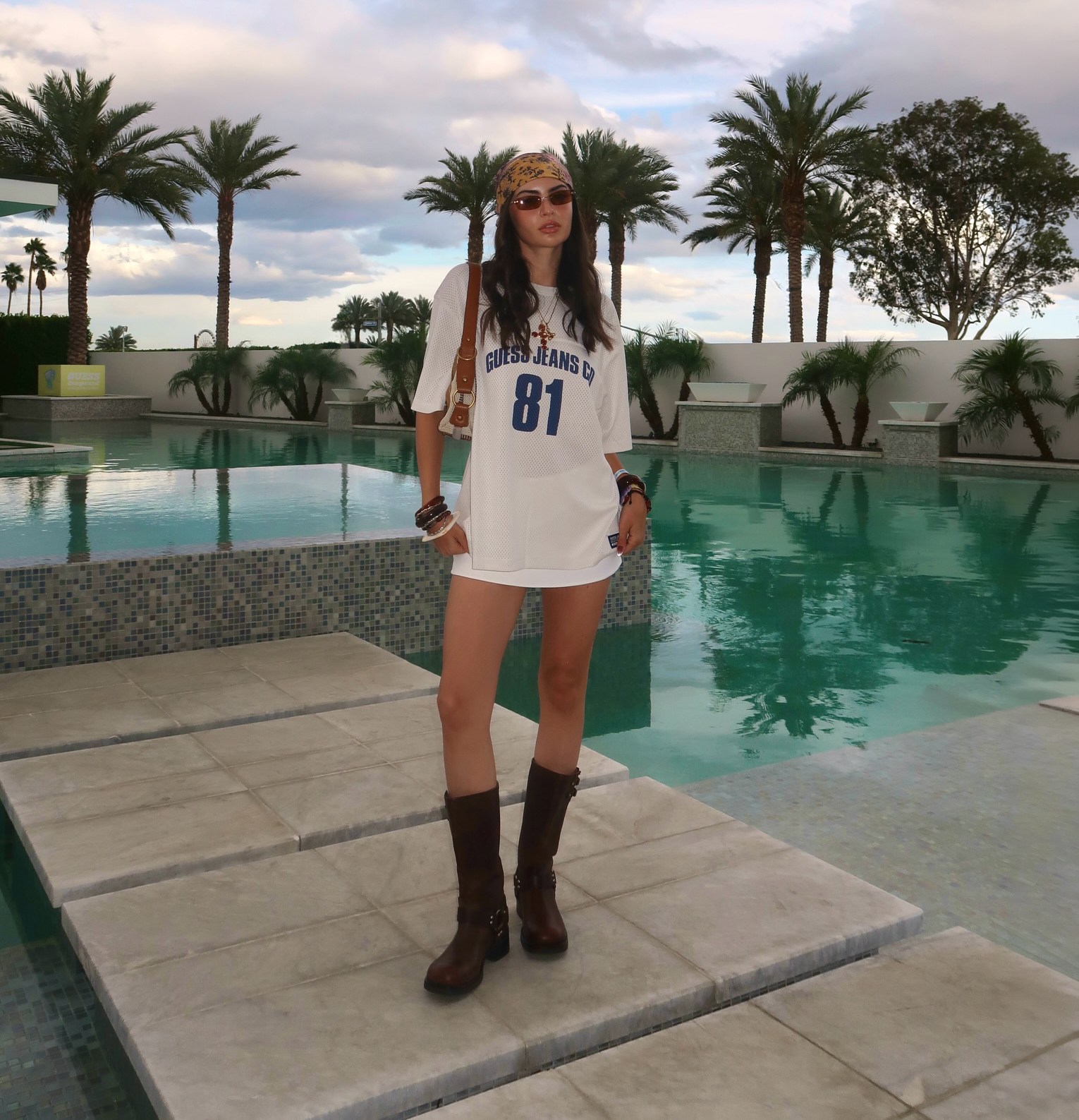 Rachael Kirkconnell White Blue Mesh Jersey