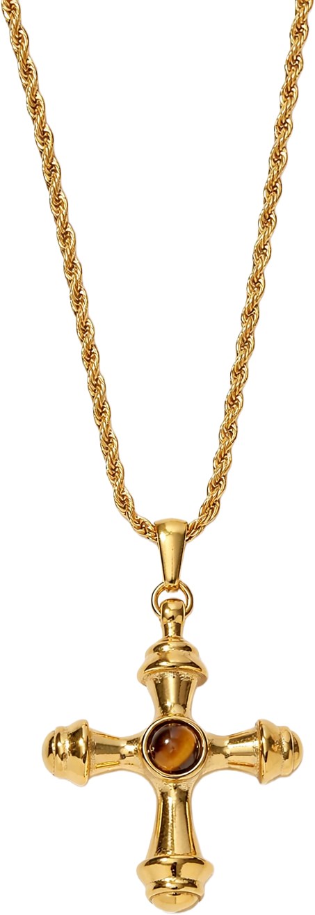 River Raine Italian Gold Tiger Eye Cross Necklace