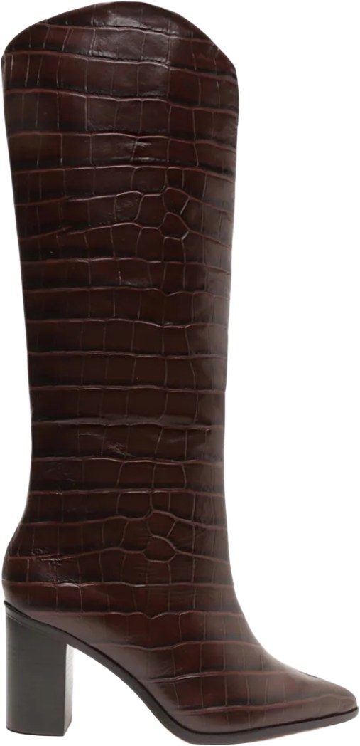 Schutz Dark Chocolate Croc Block Heel Maryana Boots